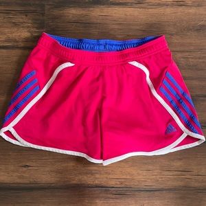Adidas small women’s athletic work out shorts pink and blue